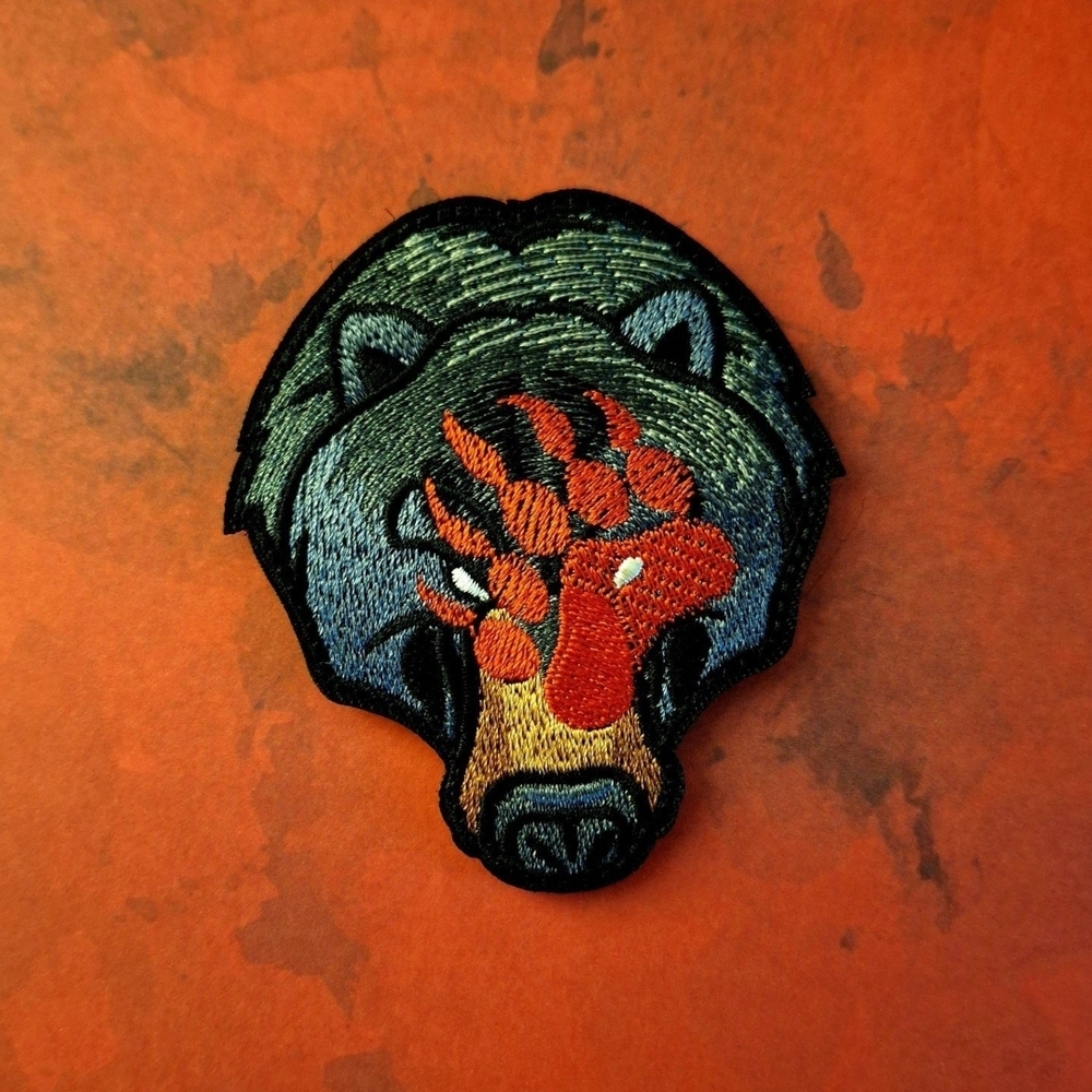 Black Bear War Bears Red Paw Embroidered Tactical Velcro Badge Army